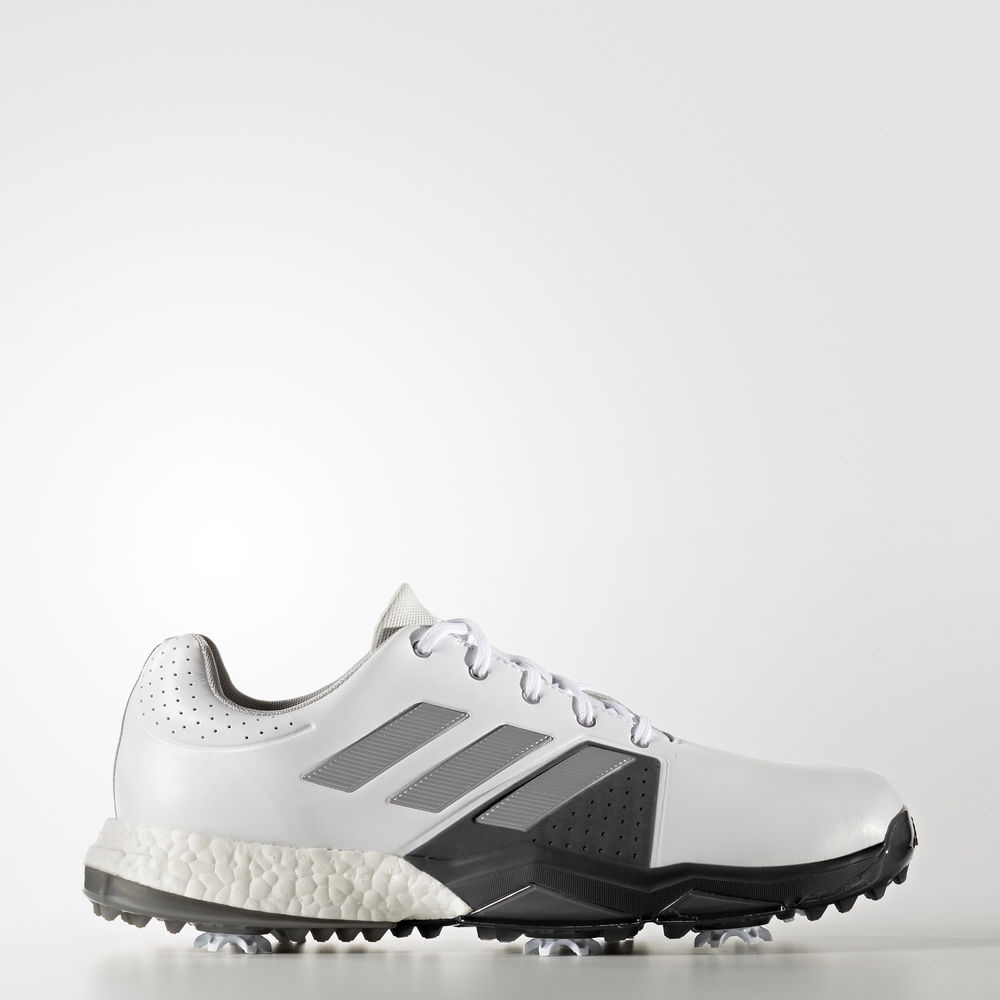 Adidas Adipower Boost 3 Wide - παπουτσια γκολφ ανδρικα - Ασπρα/Ασημι Μεταλλικός/Μαυρα,Μέγεθος: EU 36